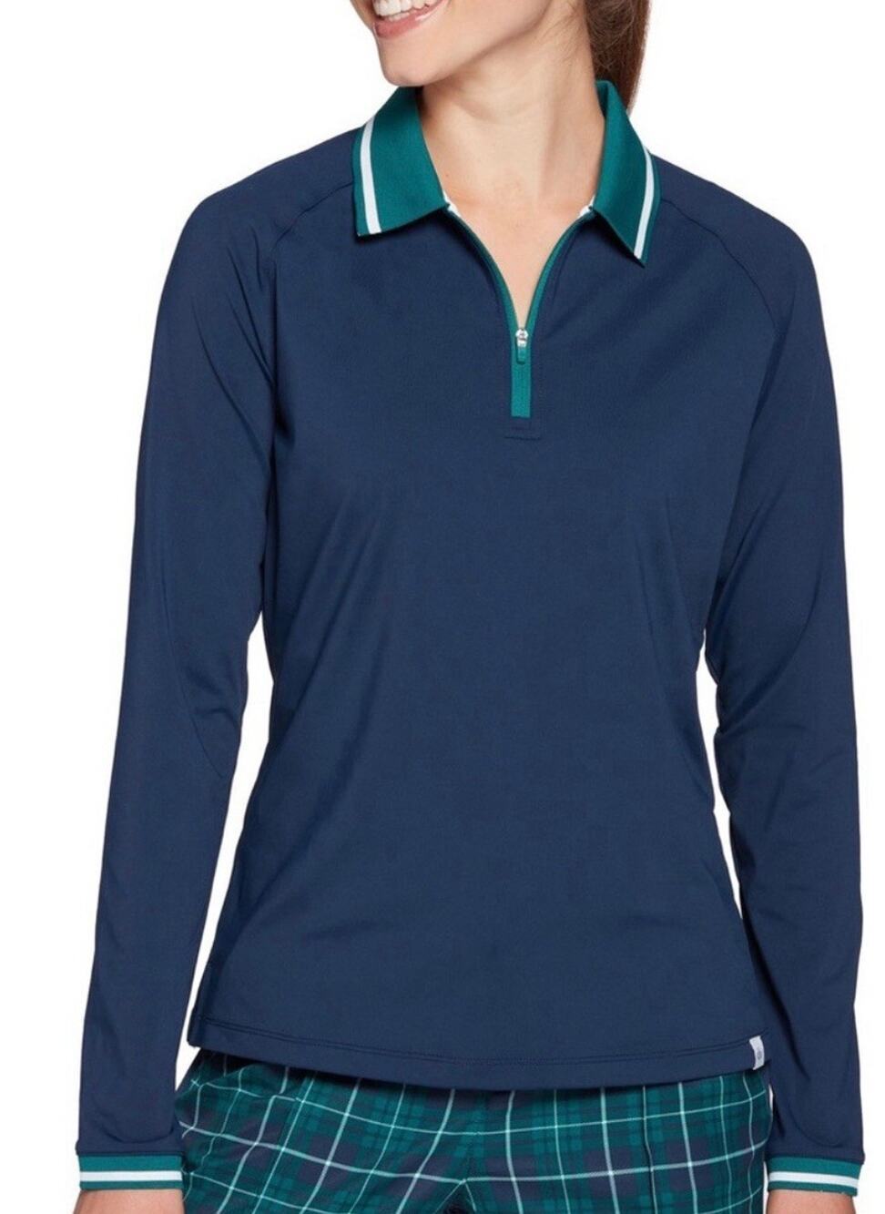 Lady Hagen Women’s Plaid Performance LS Polo Navy Plus Size XXL Golf Active NWT